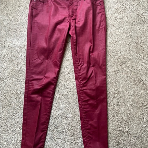 Bisou Bisou Coated Burgundy Red Skinny Jeans Size 10 - Picture 3 of 9